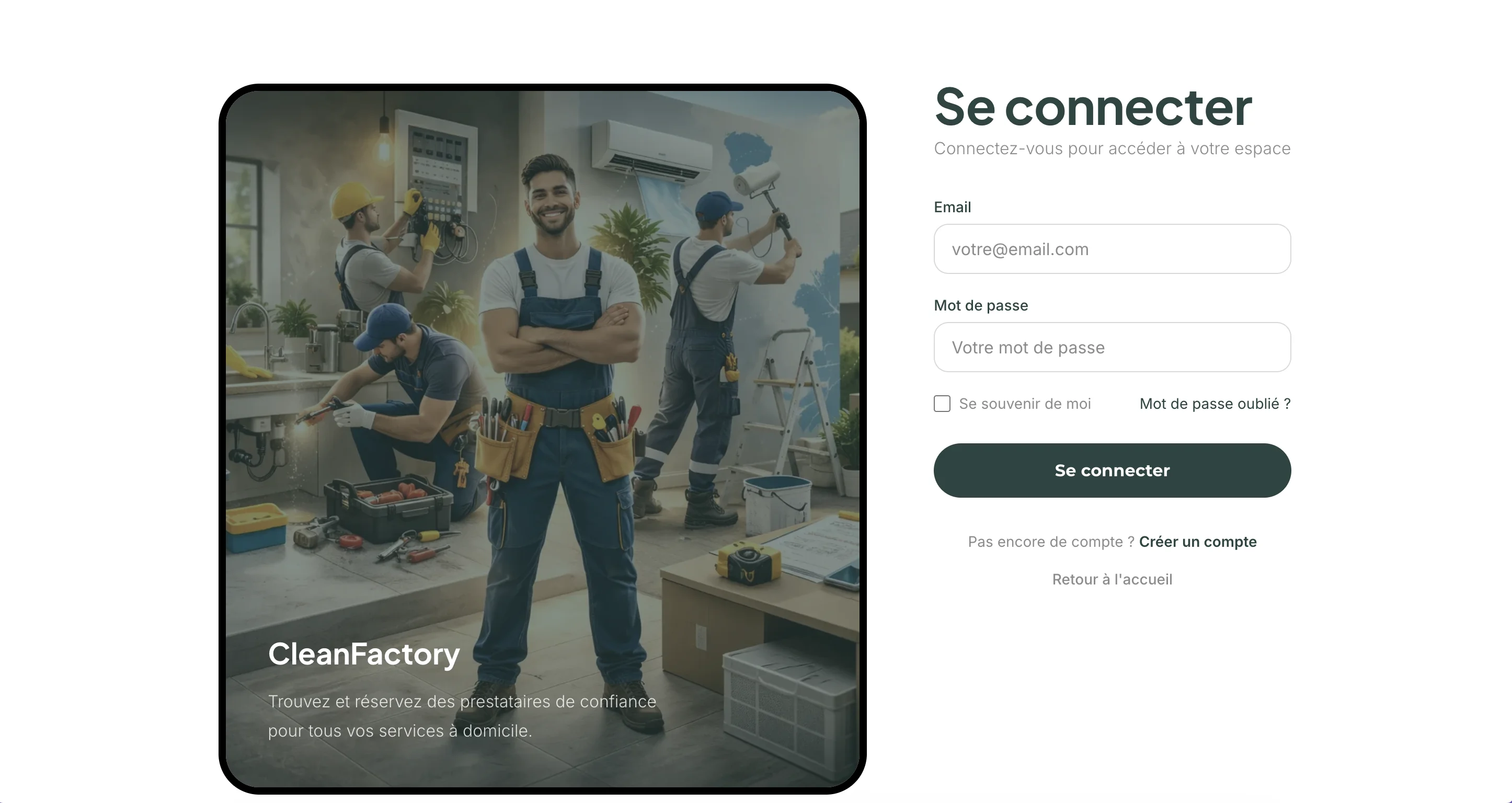 Maquette Services à domicile - Page authentification