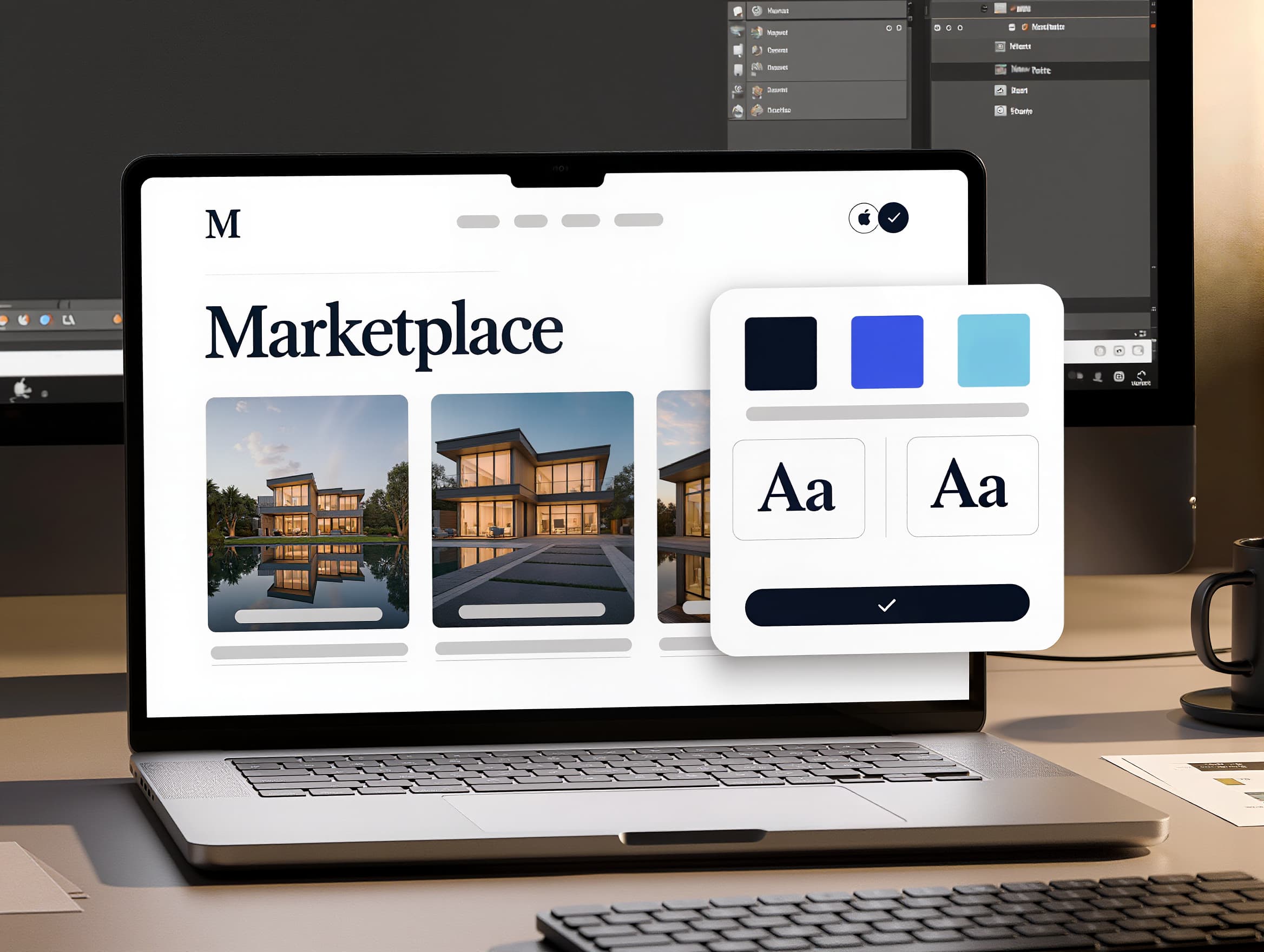 Customising a marketplace template — laptop and customiser panel