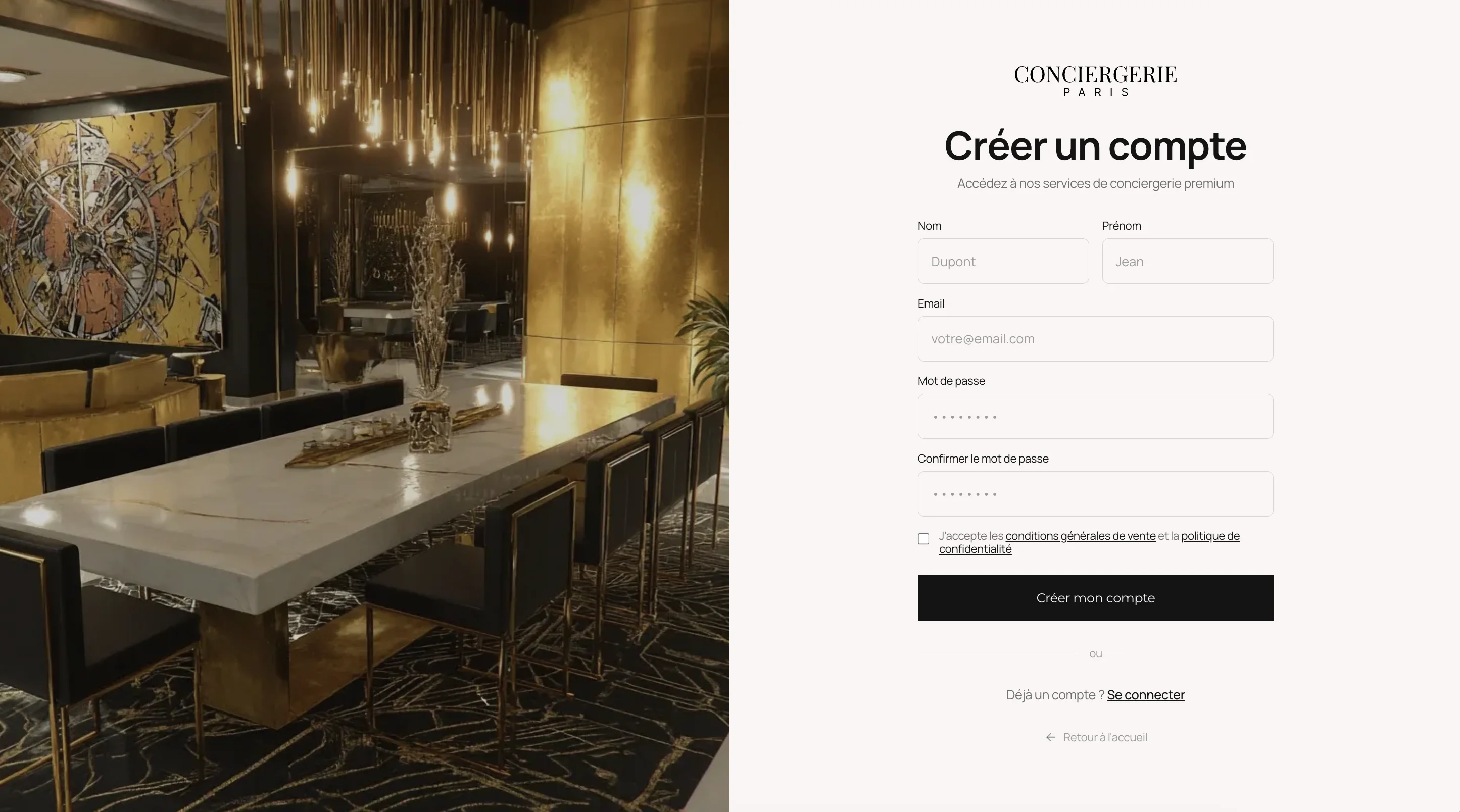 Concierge Template - Authentication page