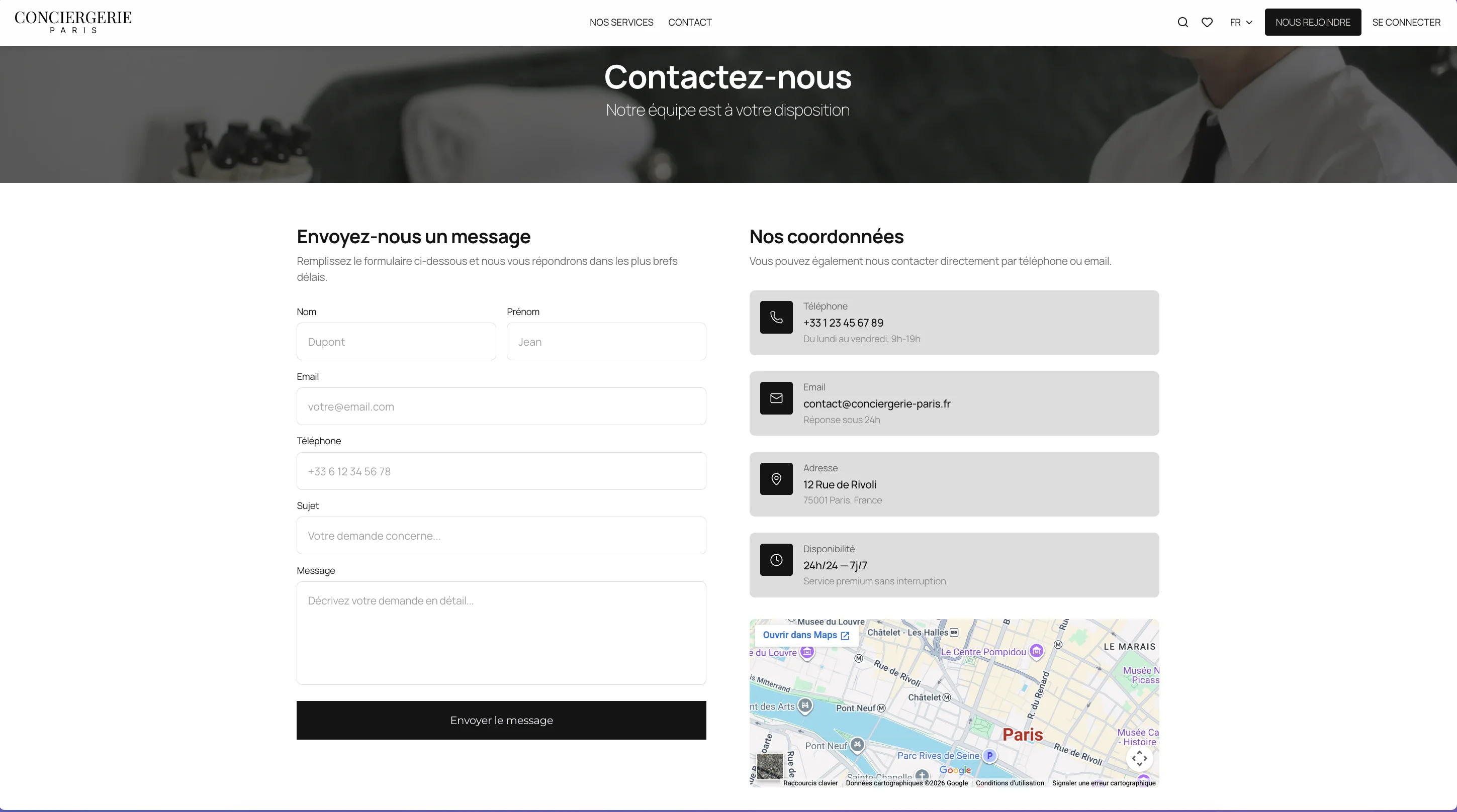 Maquette Conciergerie - Page contact