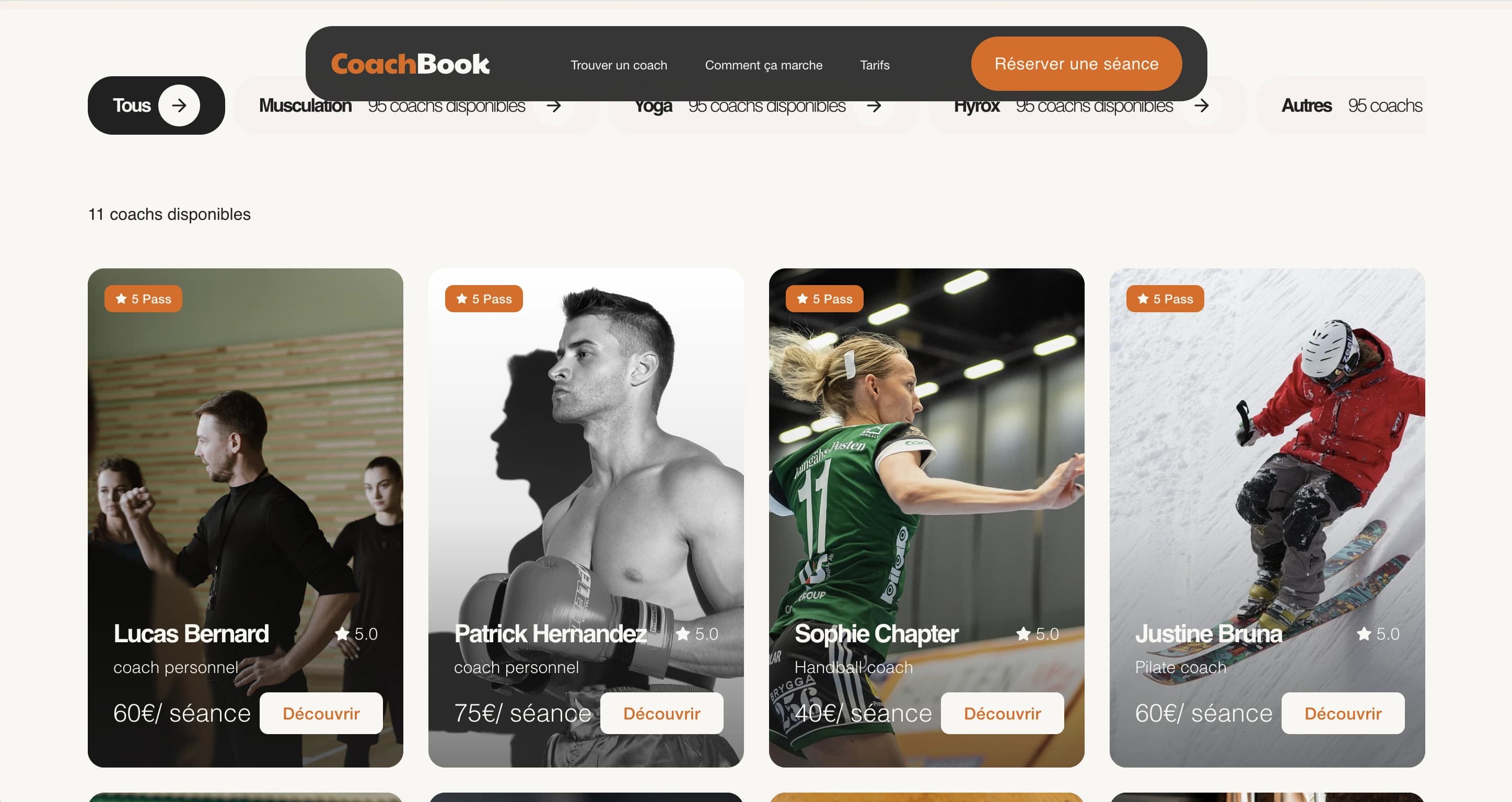 Maquette Coach Sportif - Page catégories