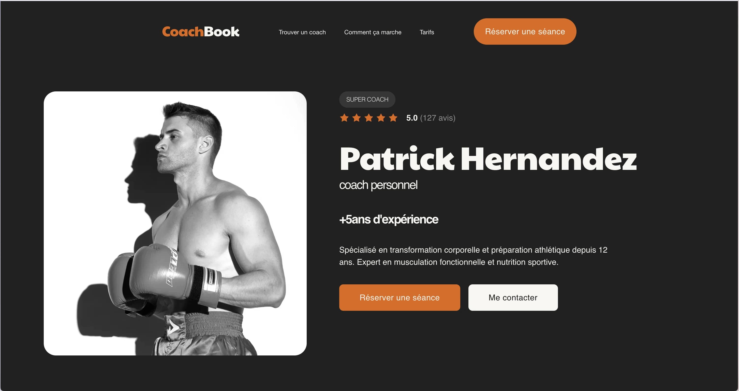 Maquette Coach Sportif - Page détail