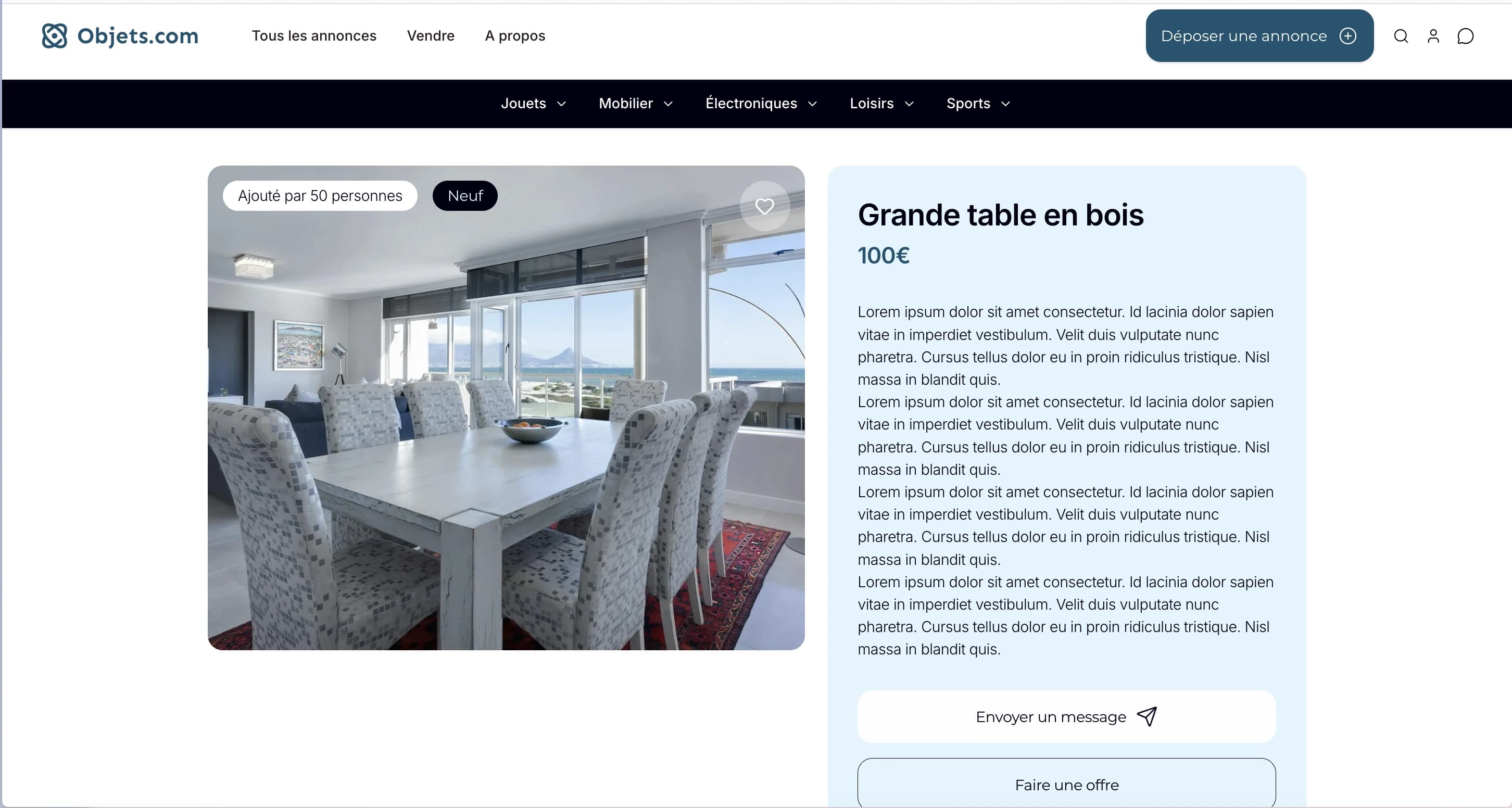 Maquette Petites Annonces - Page détail produit