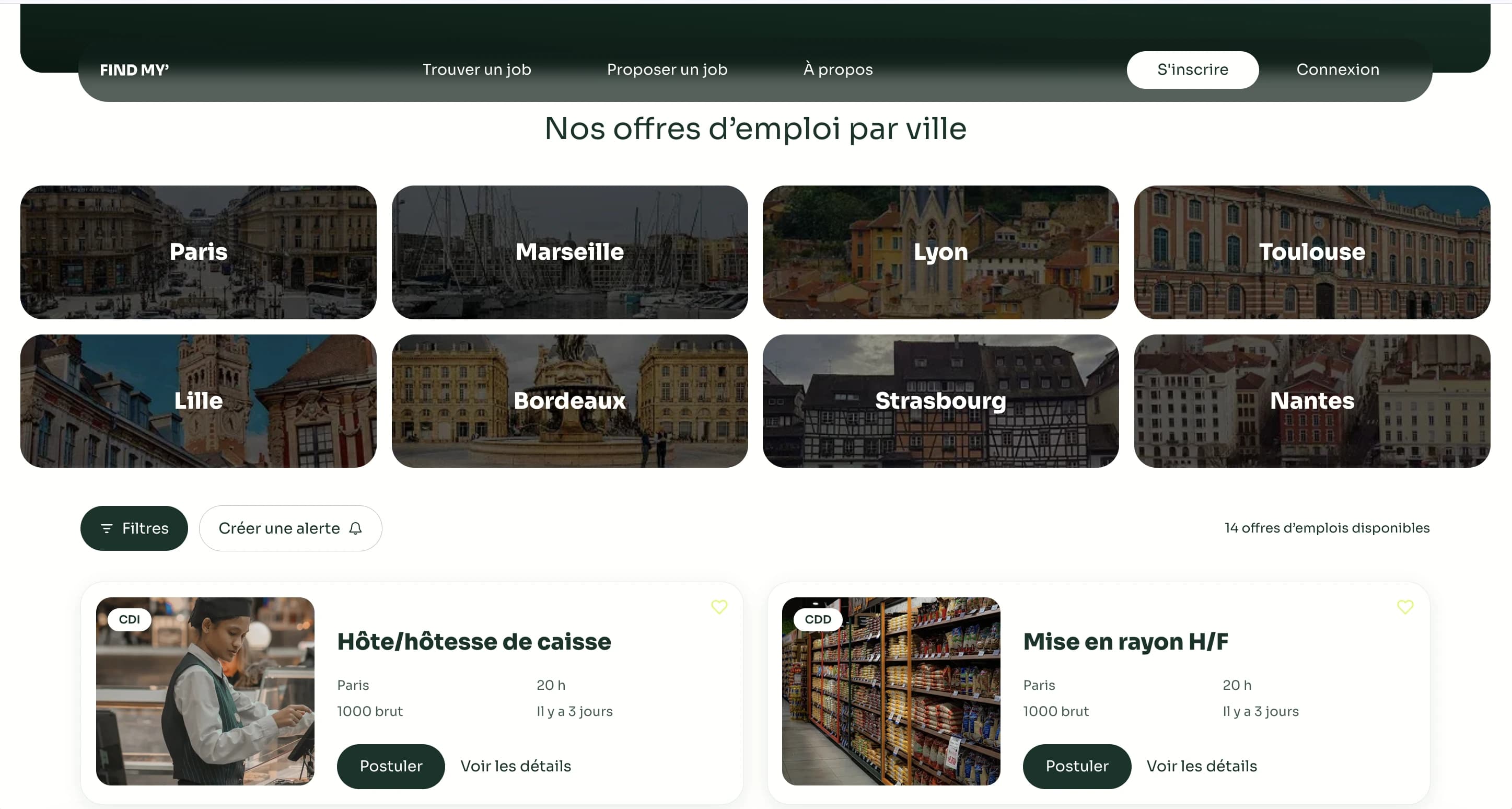 Maquette Job Board - Page recherche d'emploi