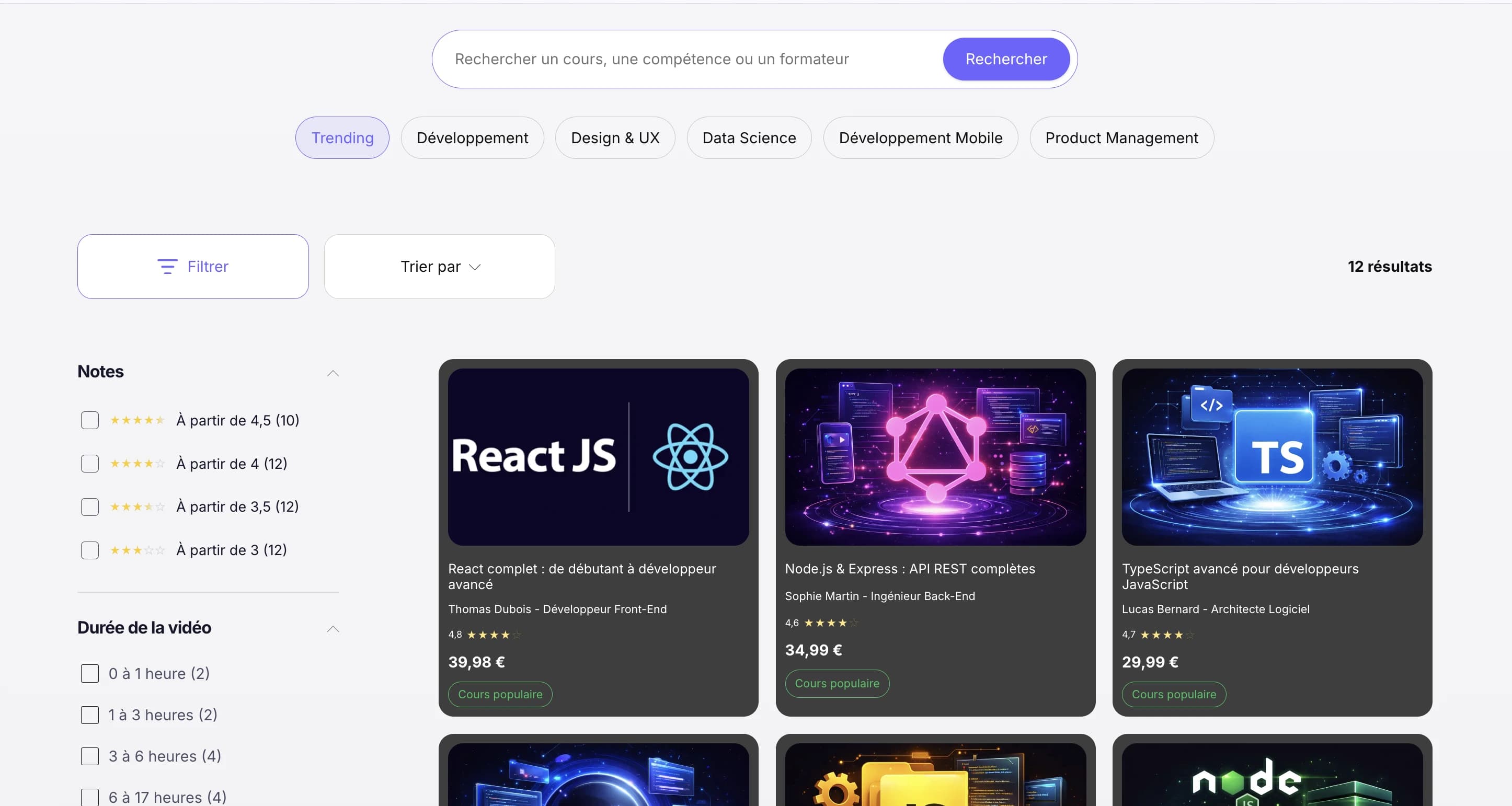 Maquette Job Board - Page recherche d'emploi