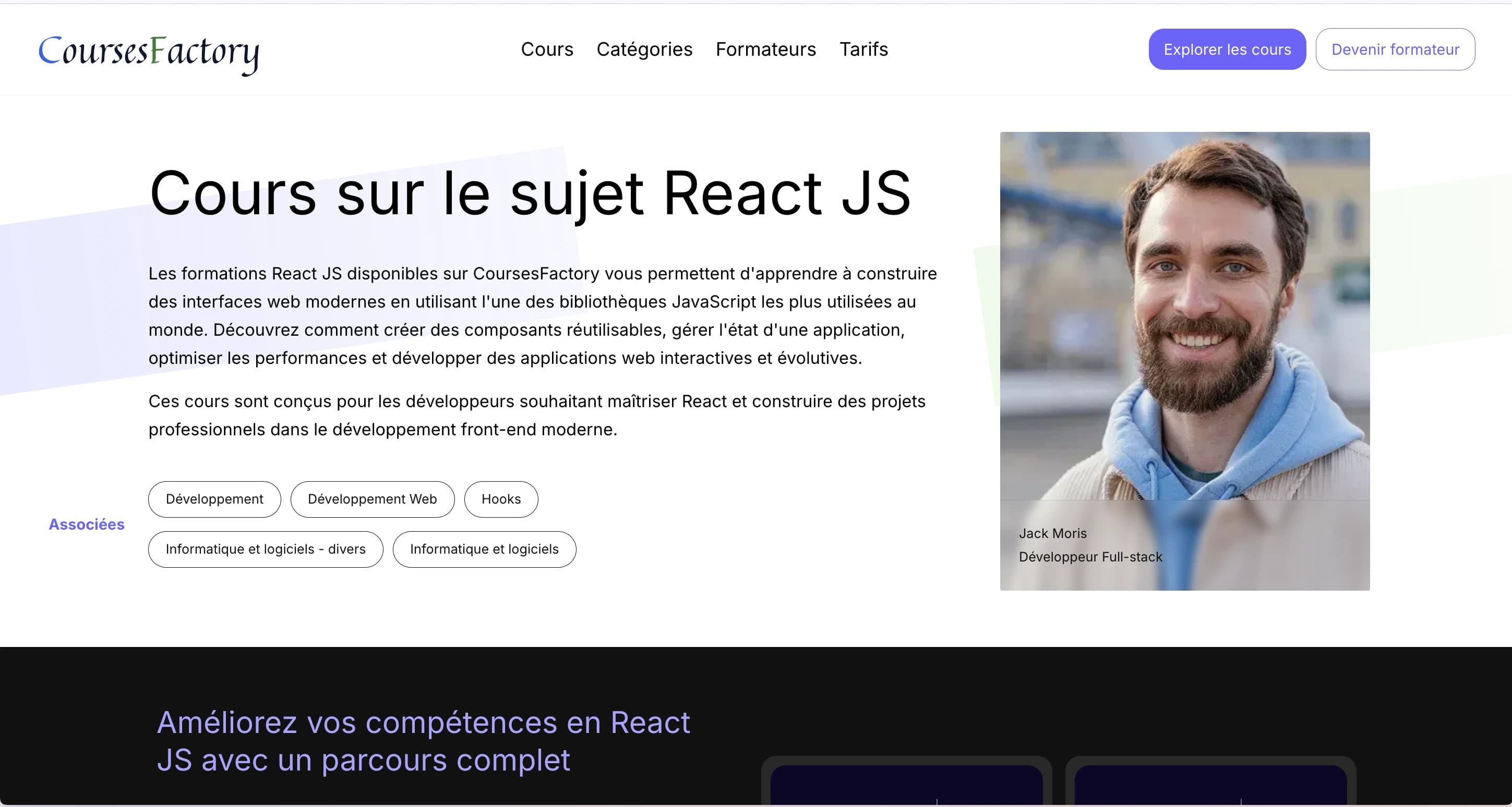 Maquette Job Board - Page détail cours