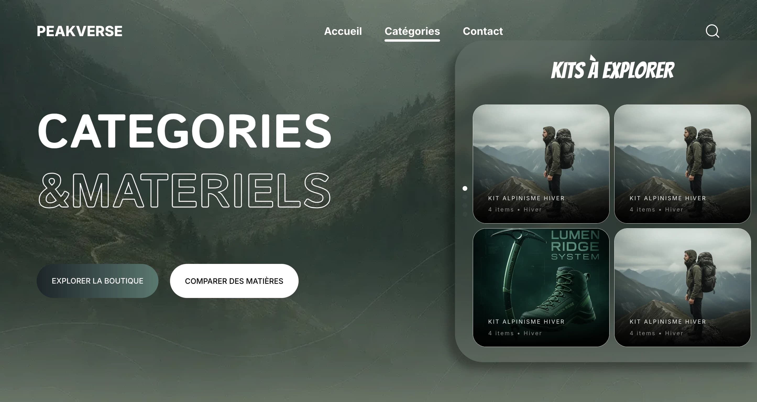Maquette Alpinisme - Page catégories