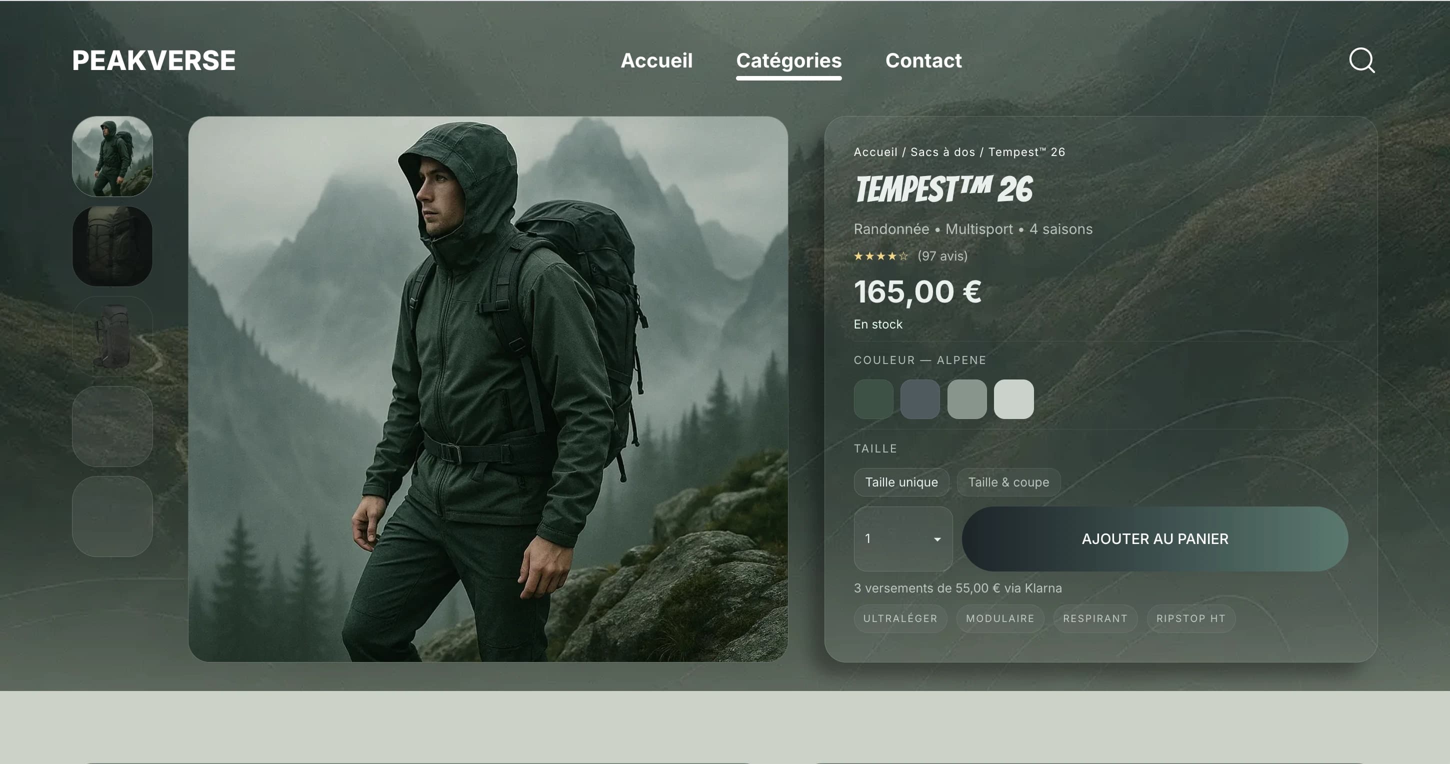 Maquette Alpinisme - Page détail produit