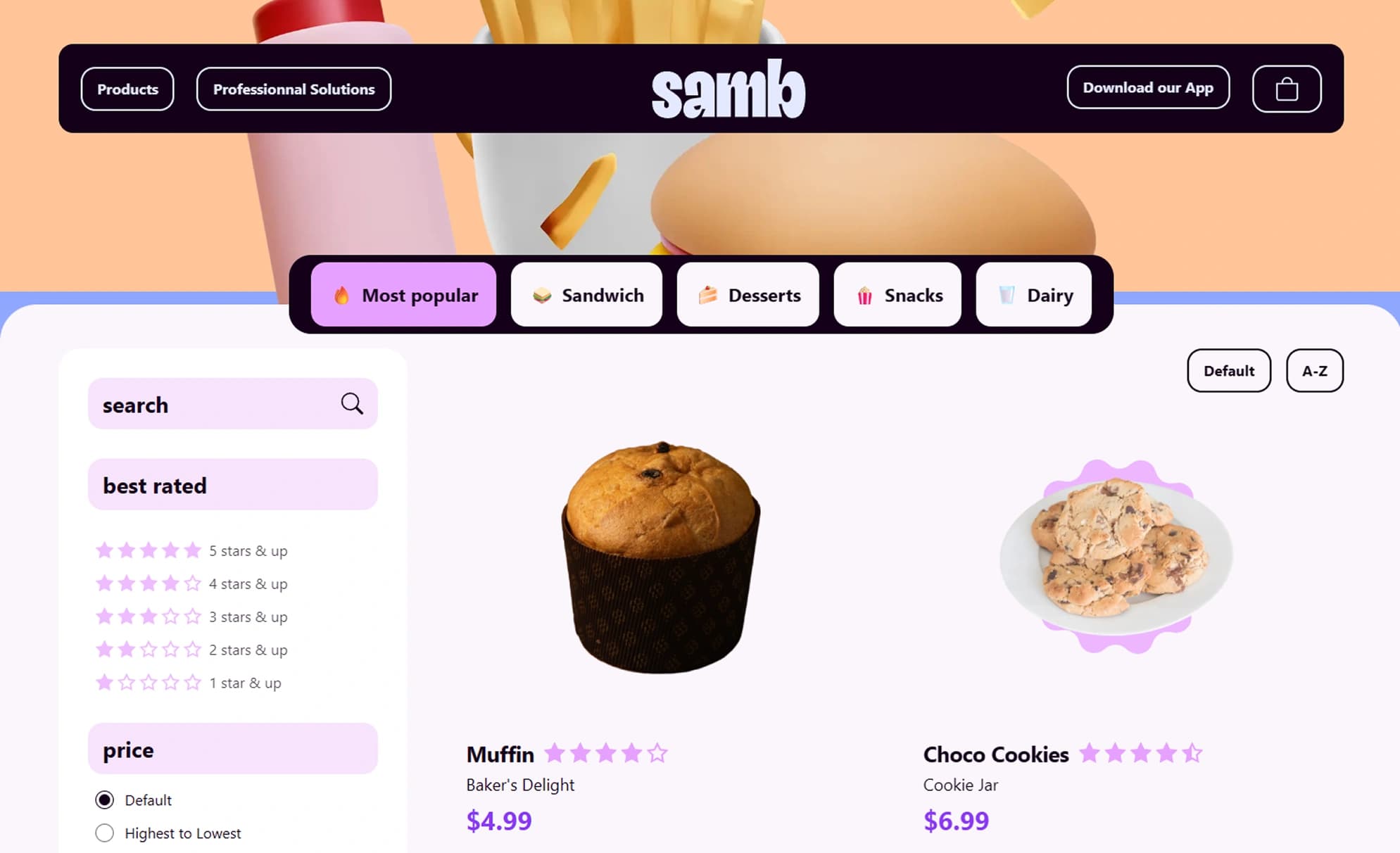 Food Template - Catalogue page