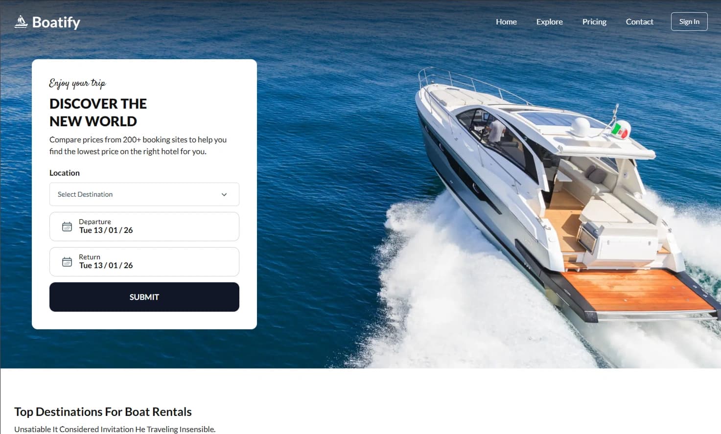 Boat Rental Template - Home page