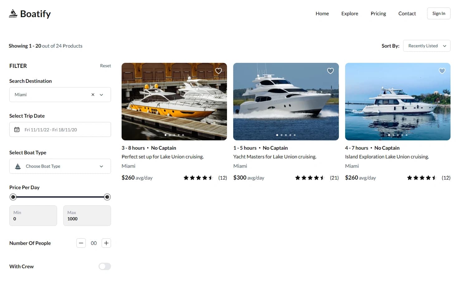 Boat Rental Template - Catalogue page