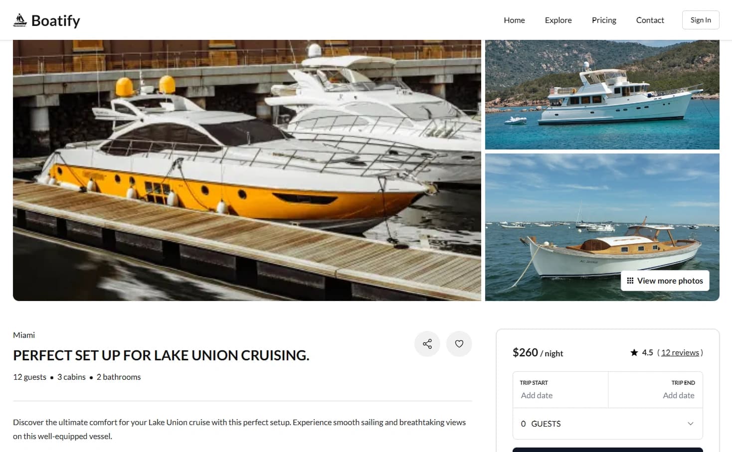 Boat Rental Template - Detail page