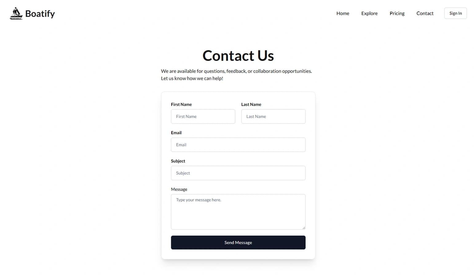 Maquette Nautique - Page contact