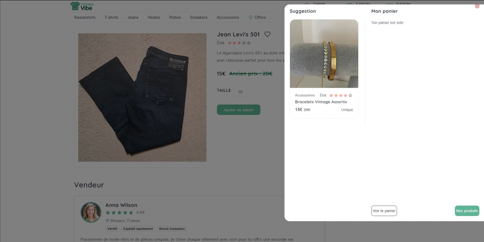 Maquette Friperie - Page panier