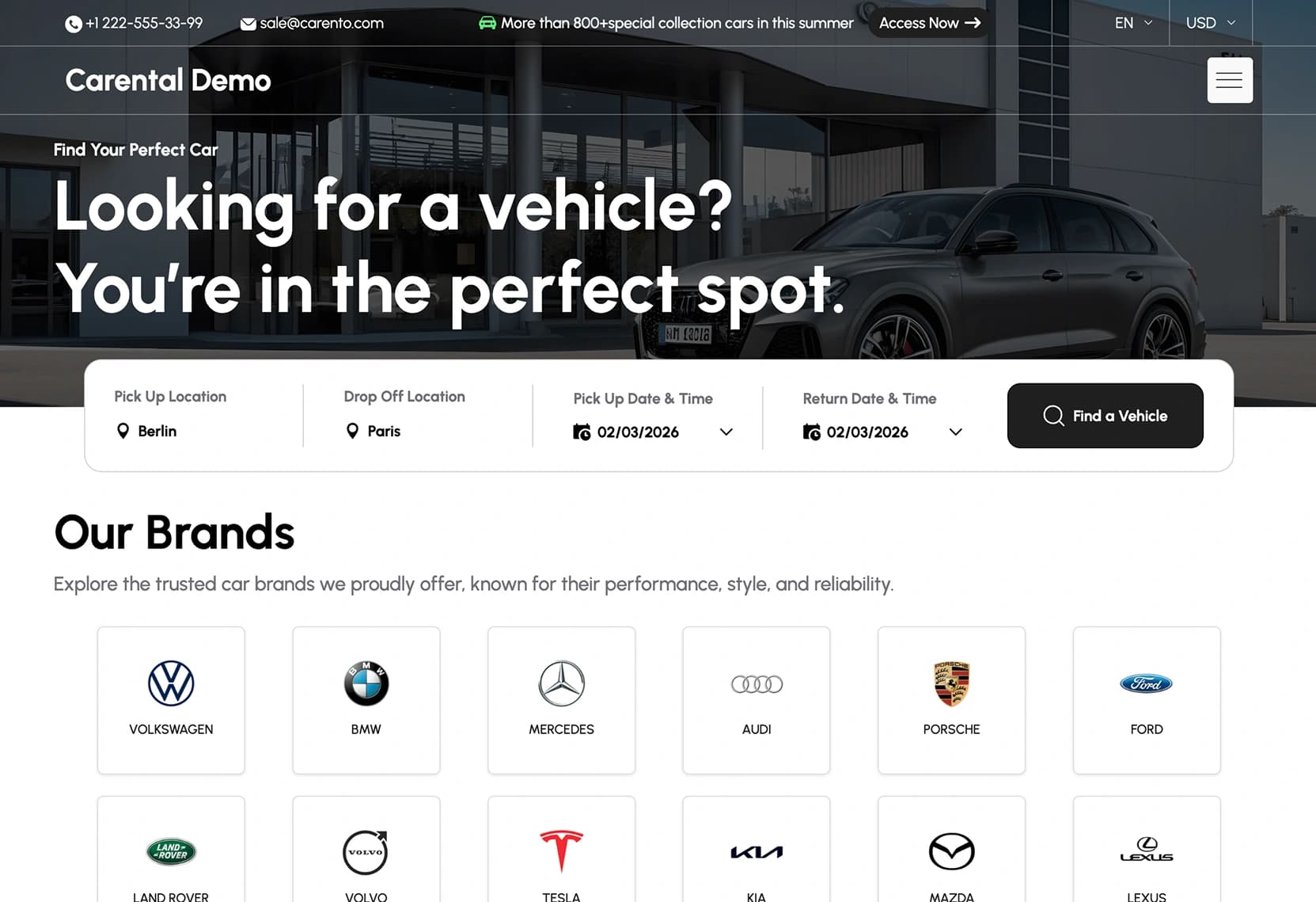 Car Rental Template - Home page