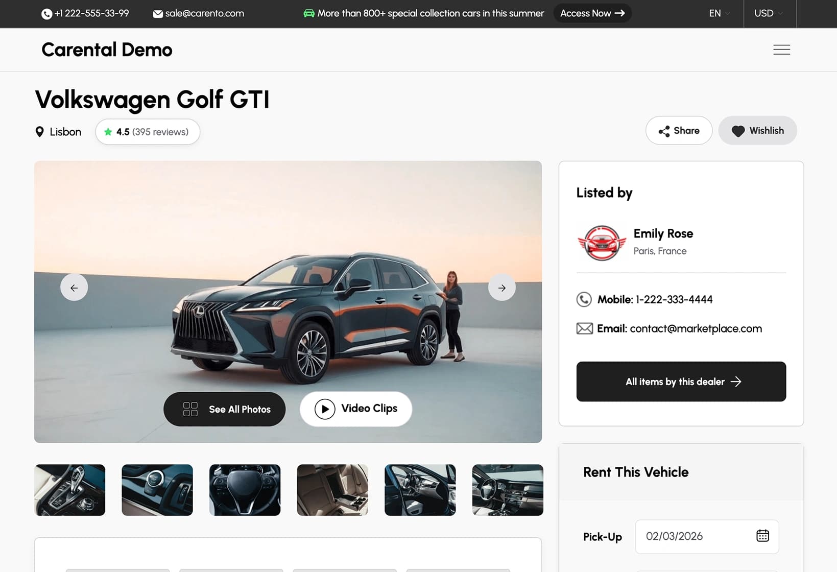 Car Rental Template - Detail page