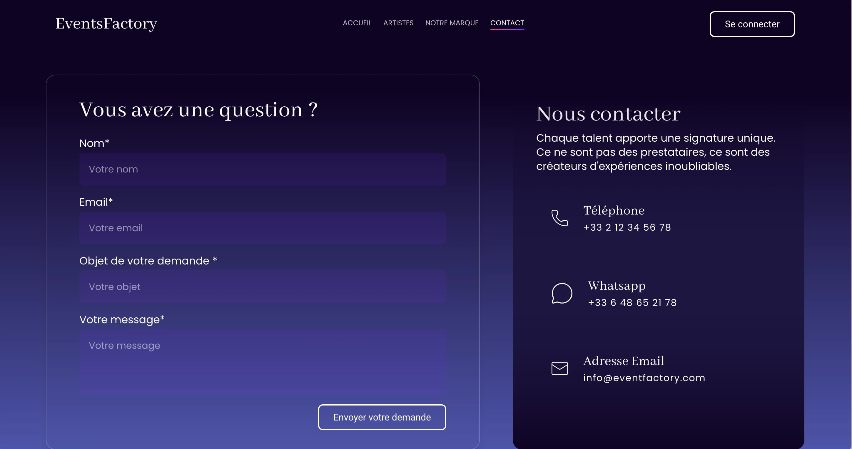 Event Template - Contact page